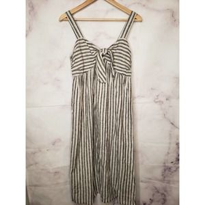 WHO WHAT WEAR jet black white striped ruched midi dress XS